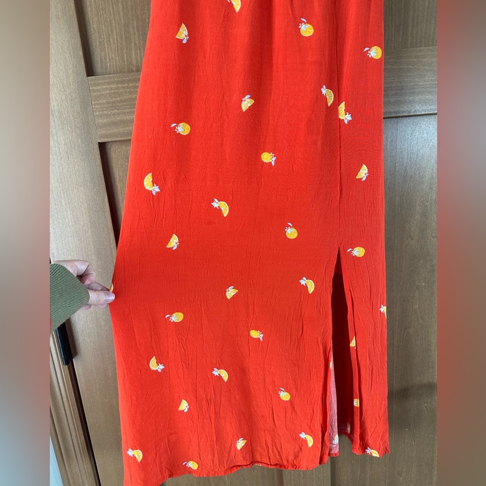 ASTR the label Brigette Tie Shoulder Fruit Print Midi Dress with Slit size Small - Picture 4 of 12